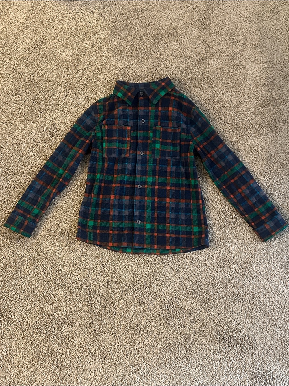 Cat & Jack Boys' Plaid Button-Up Shirt in Navy, Green & Orange